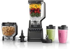 Ninja Kitchen System | All-in-One Food Processor & Blender for Smoothies | Includes Pitcher, (2) 16 oz. To-Go Cups & 8-Cup Bowl | Makes Salsa, Dough, Shakes, & Frozen Drinks | 1500W | Black | BL770