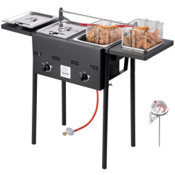 ⚡️Liquidation Sale⚡️ Outdoor Propane Deep Fryer, Dual-Tank 8QTx2 Commercial Fryer, Stainless Steel Cooker with Foldable Platform