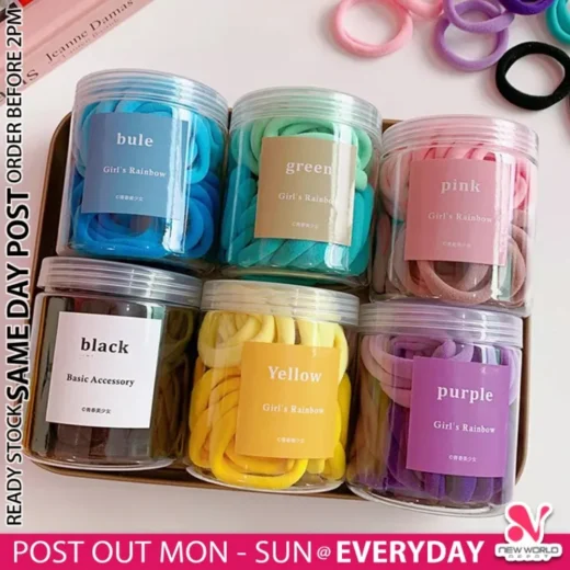 《 𝟱𝟬𝗣𝗖𝗦 / 𝗕𝗢𝗫 》Korean Style Colorful Hair Ties Seamless Elastic Rubber Band Beauty Accessories Tool Pengikat Ram