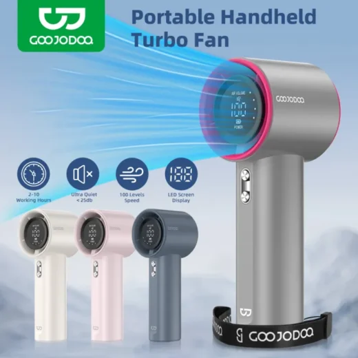 GOOJODOQ  Portable Super High Speed Power Turbo ​​Fan | ​​Adjustment With LED Display Max Wind Speed ​​9m/s | Handheld Mini Mobile Fan Kipas Kecil Cooling