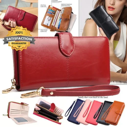 【LAZ Choice】IUNYK Fashion Women Wallets PU Leather Portable Multifunction Long Purse Lady Wallet Oil Wax Leather Perfect Feeling for Hand Wallet Wanita Beg Tangan 时尚 女包 钱包 卡包