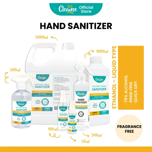 Cleanse360 Hand Sanitizer [Liquid / spray type - 500ml] 75% Ethanol / Isopropyl Alcohol | Quick Dry | Rinse Free | Instant Kills 99.9% Germs Bacterials